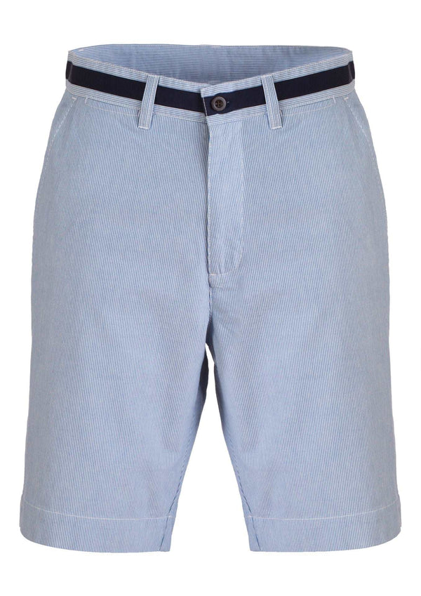 Bermudas Oxford riscas finas azul claro e branco