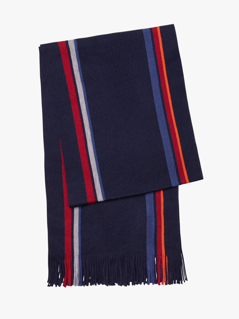 Red and Dark Blue Thick Striped Wool Scarf