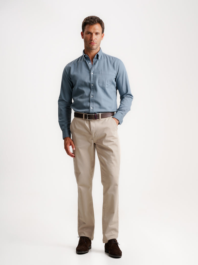 Camisa Regular Fit Estruturada Azul