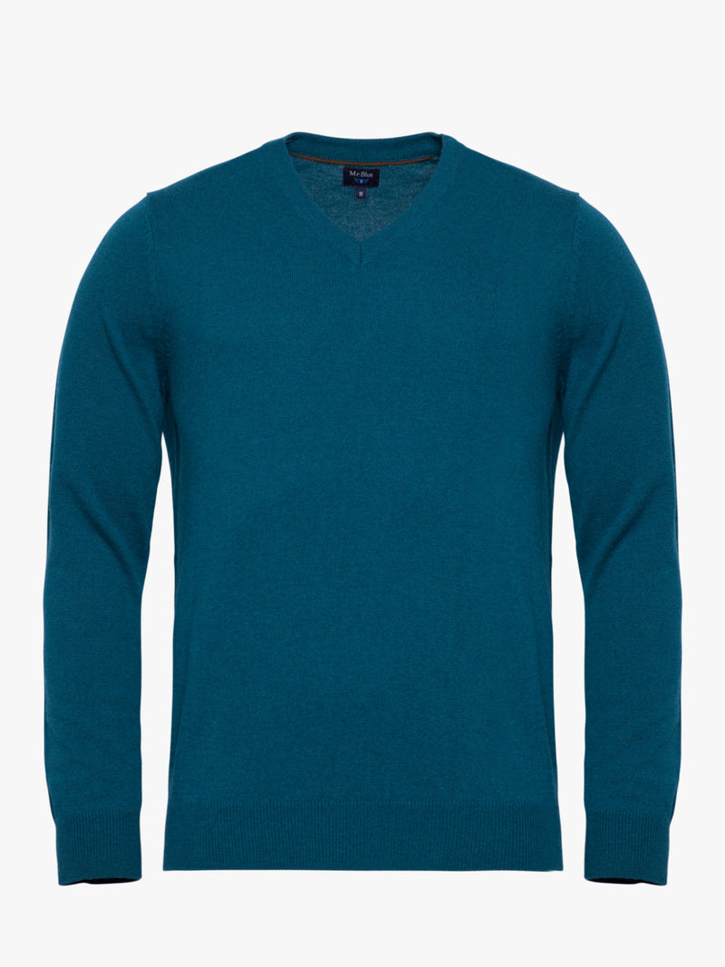 Blue wool V-neck sweater