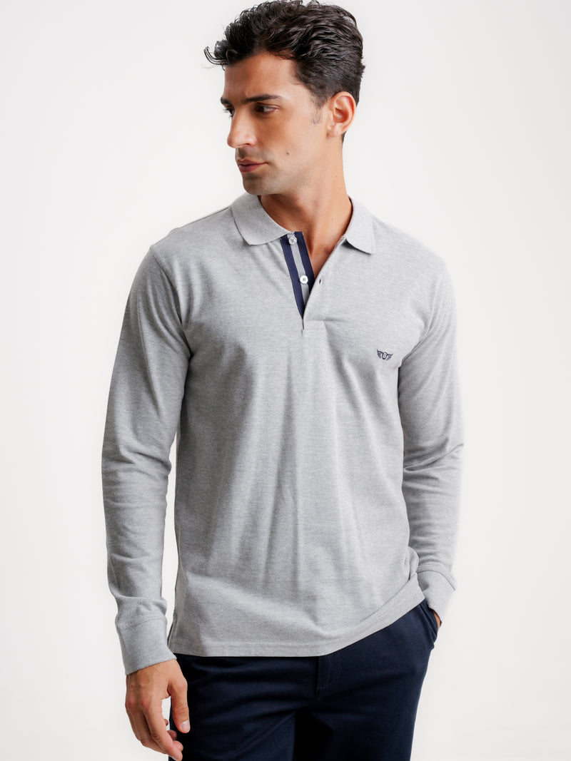 Polo Regular Fit Piquet Cinzento