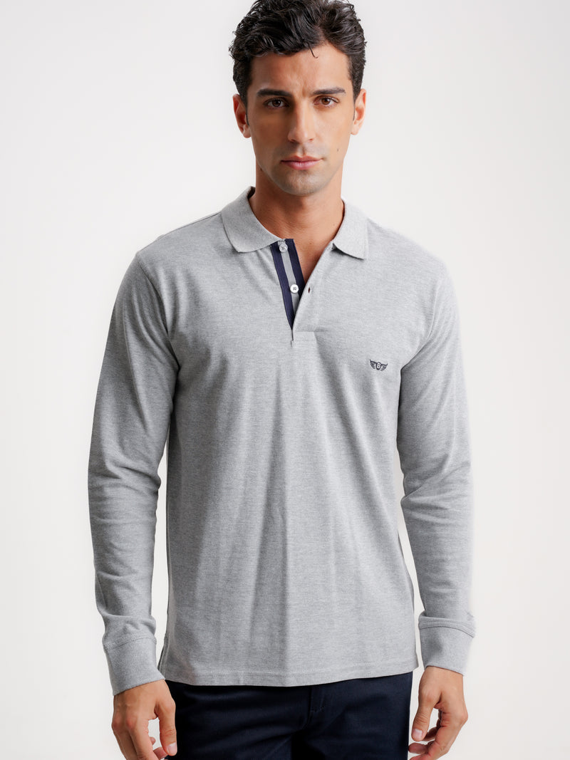 Polo Regular Fit Piquet Cinzento