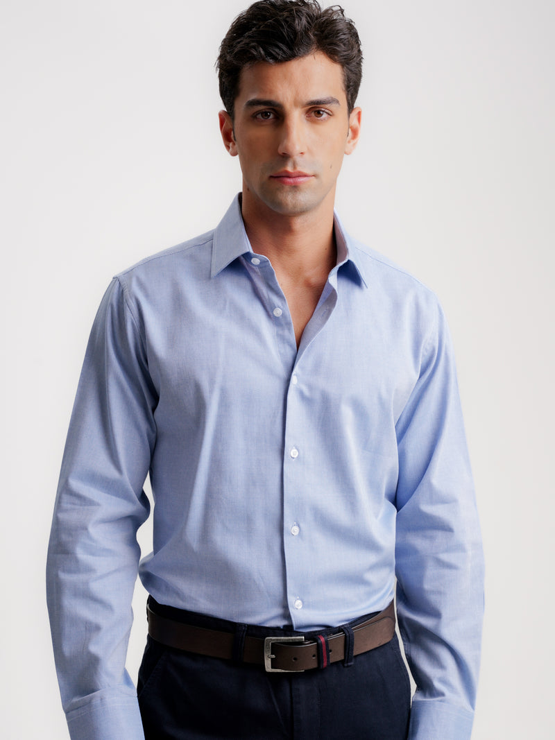 Camisa Slim Fit Oxford Azul