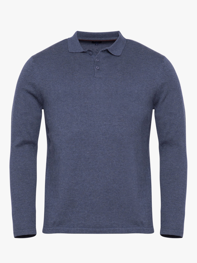 Blue cotton and merino wool polo shirt