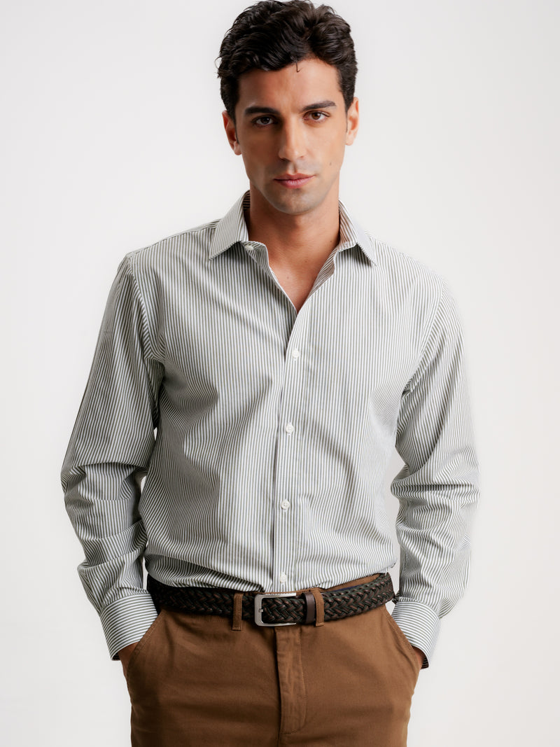 Camisa Slim Fit Popeline Verde