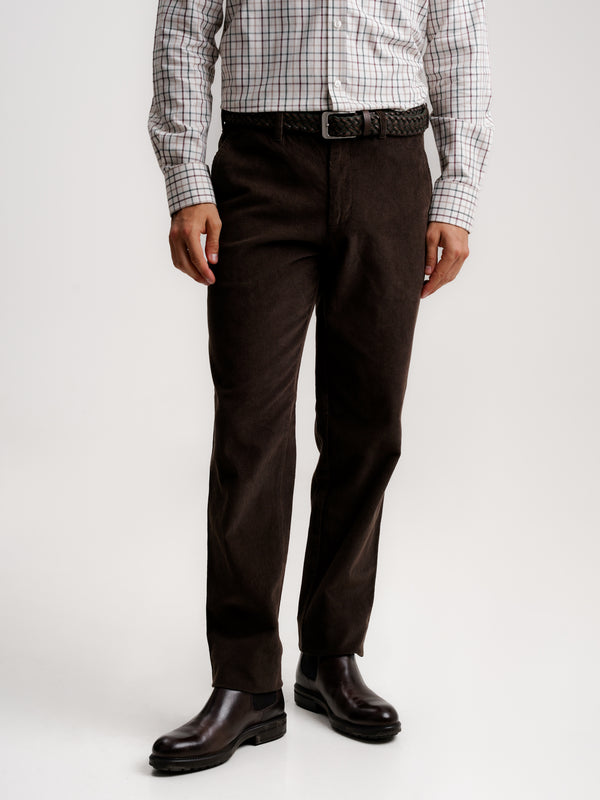 Regular Fit Brown Bombazine Trousers