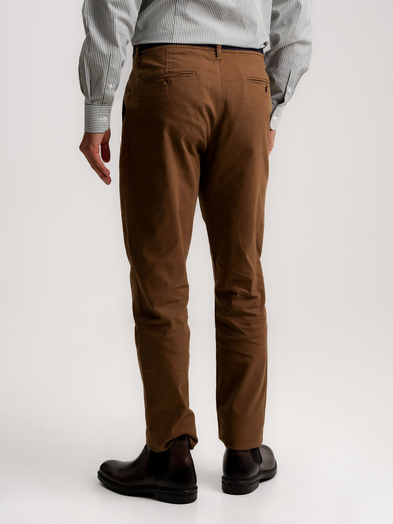 Pantalon Chino Slim Dobby Marron