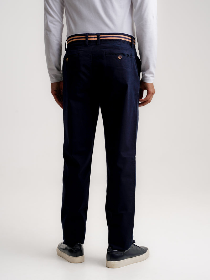 Pantalon chino coupe classique bleu Dobby