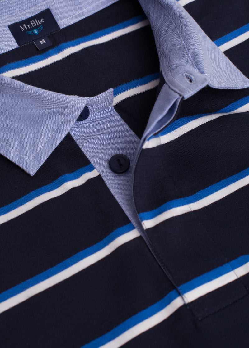 Rugby polo short sleeve thin stripes with carcass and collar detail