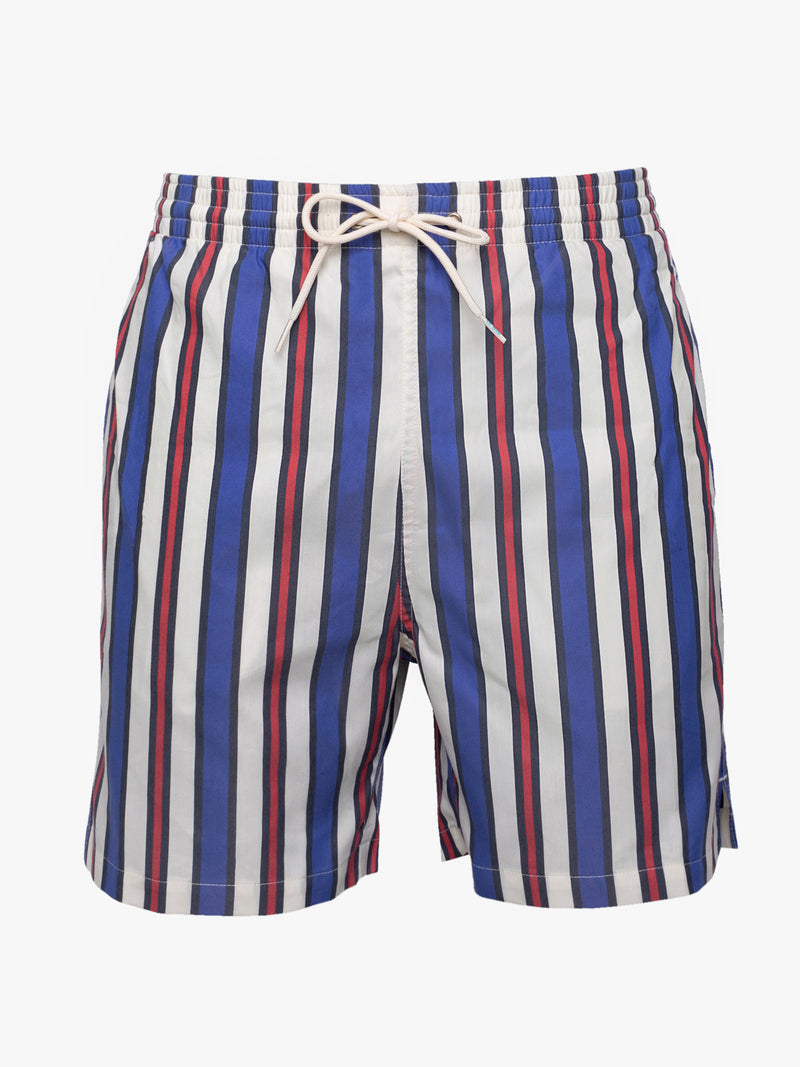 Classic blue and red striped swim shorts