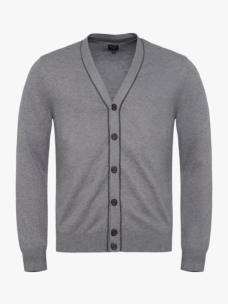 Cardigan Lã Merino Fino Cinzento