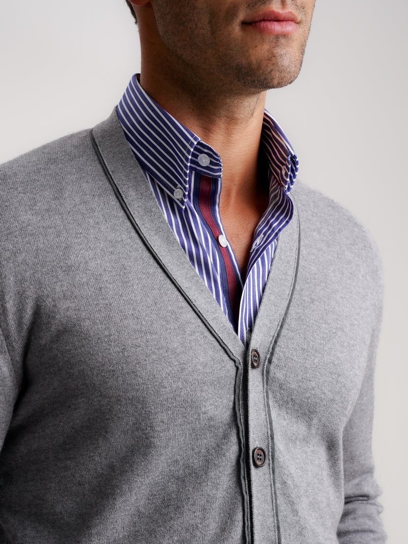 Grey Slim Merino Wool Cardigan