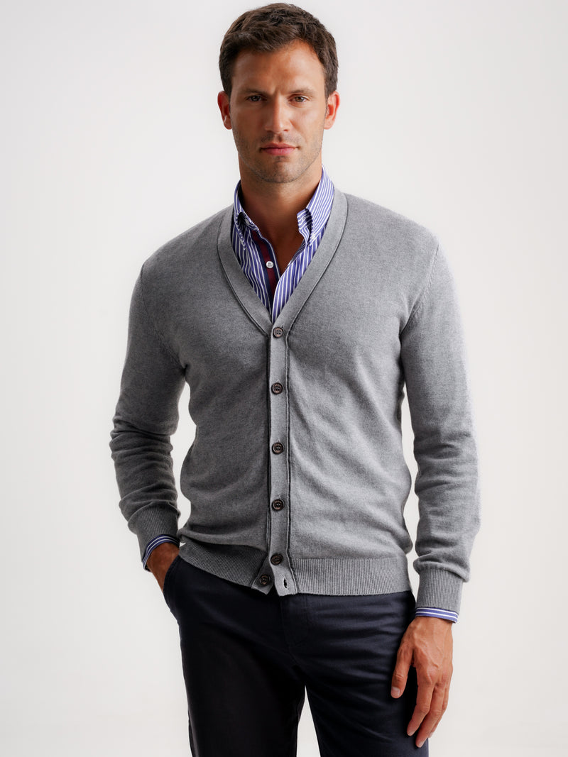 Cardigan en laine mérinos fine gris