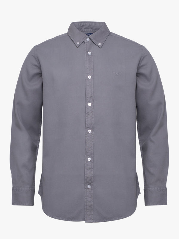 Chemise en coton structuré gris avec logo Regular fit