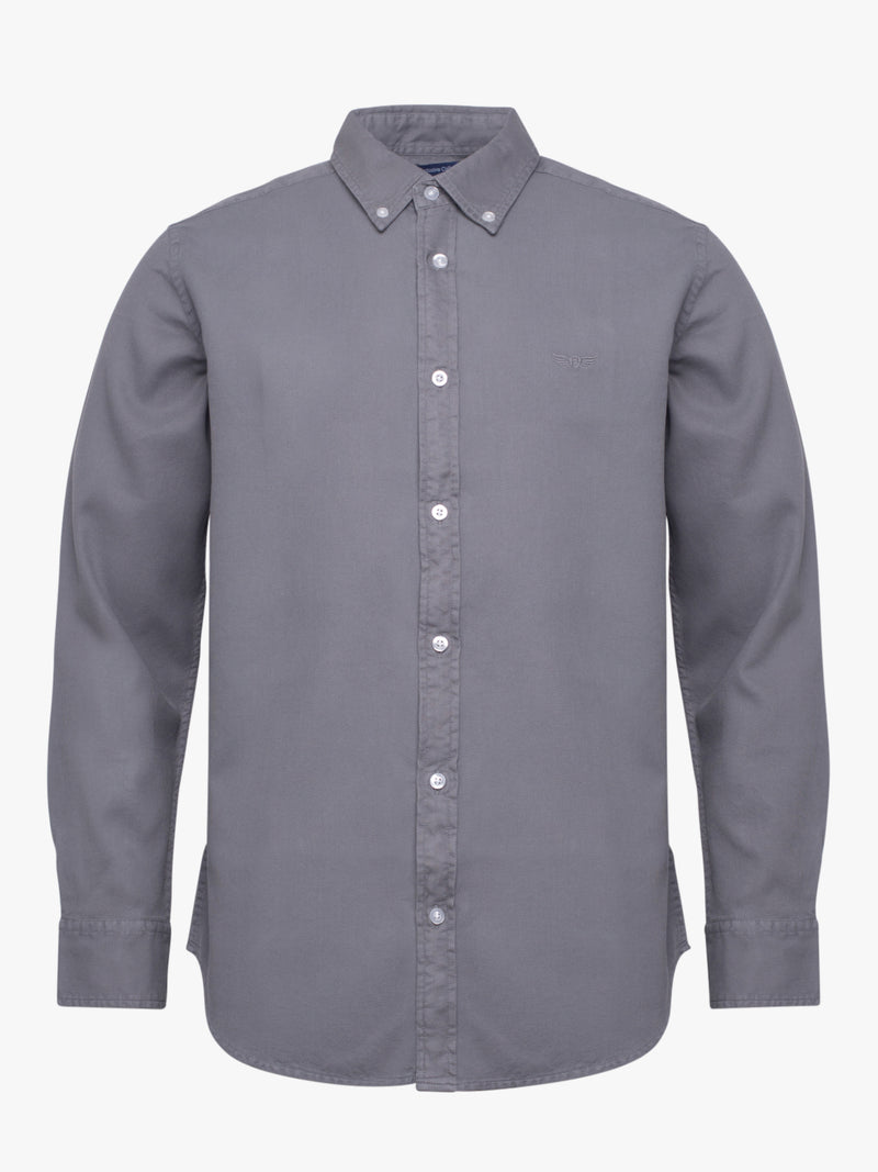 Camisa algodão estruturada cinzento com logo Regular fit