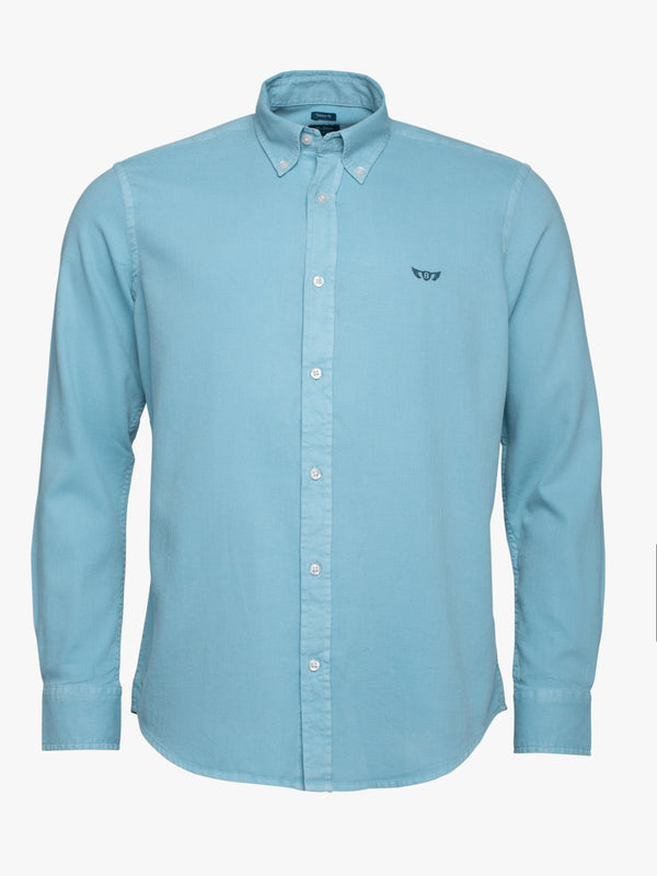 Camisa algodão estruturada azul claro com logo bordado Regular fit