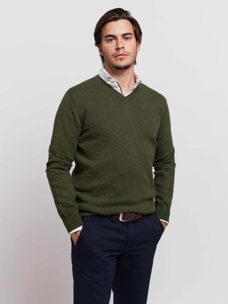 Cotton and Cashmere V-neck Sweater