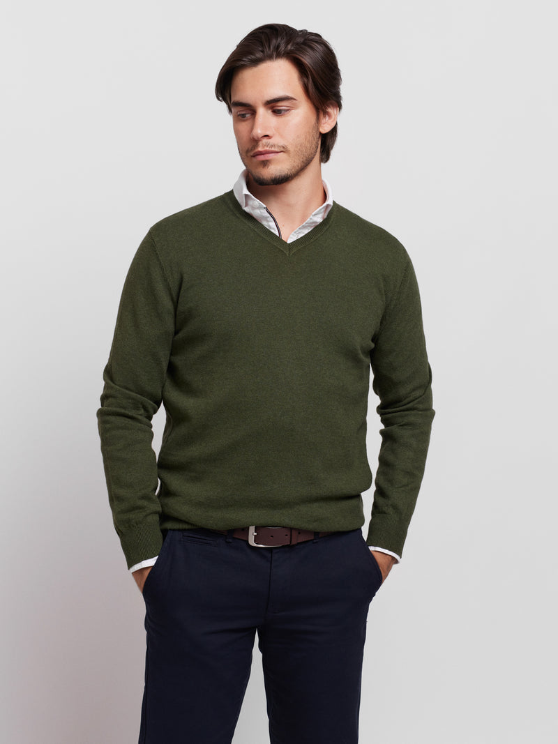 Cotton and Cashmere V-neck Sweater