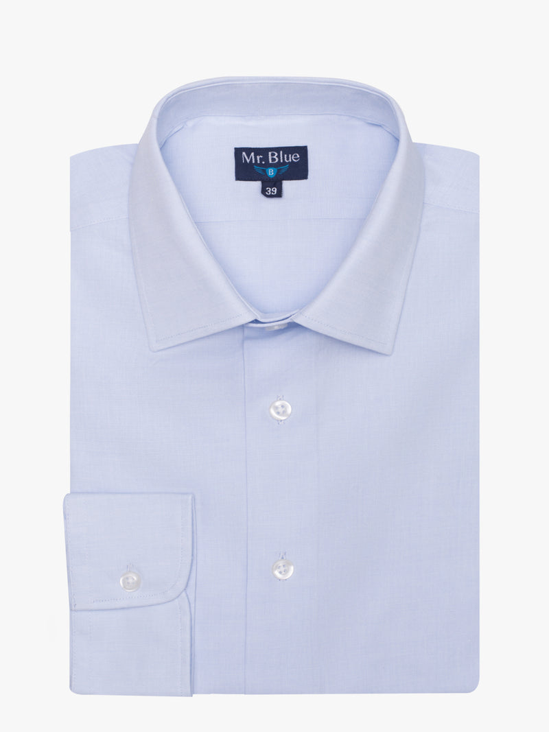 Camisa clássica aos quadrados azul claro em algodão