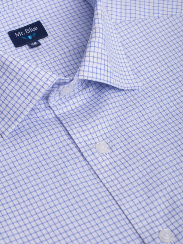 Camisa clássica aos quadrados azul claro e branco Oxford em algodão