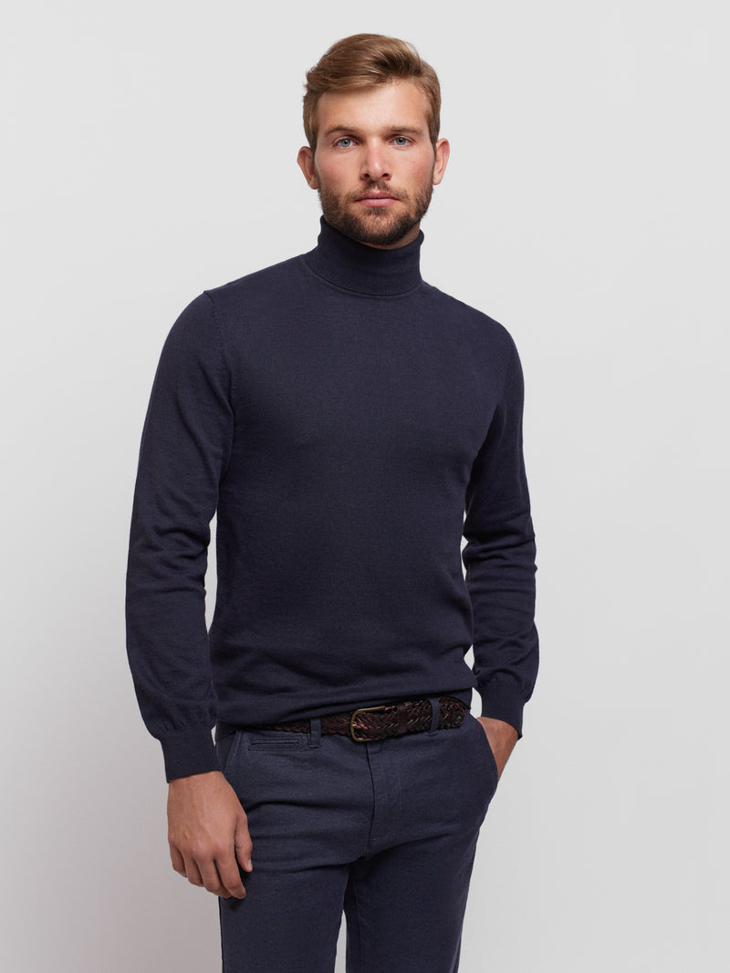 Cotton and Merino Wool Sweater with Turtleneck