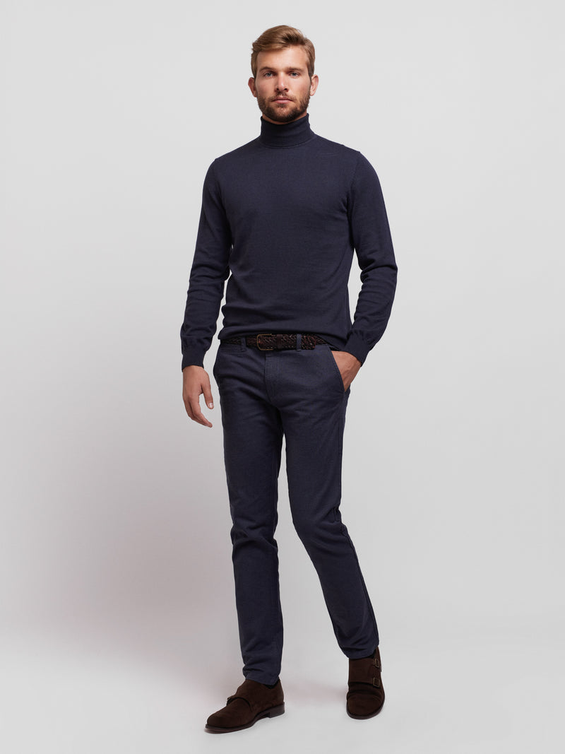 Cotton and Merino Wool Sweater with Turtleneck