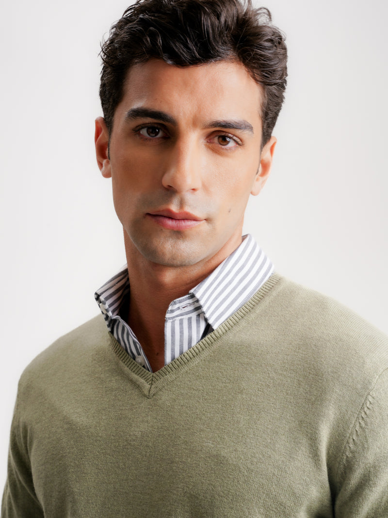 Green Slim Merino Wool Pullover