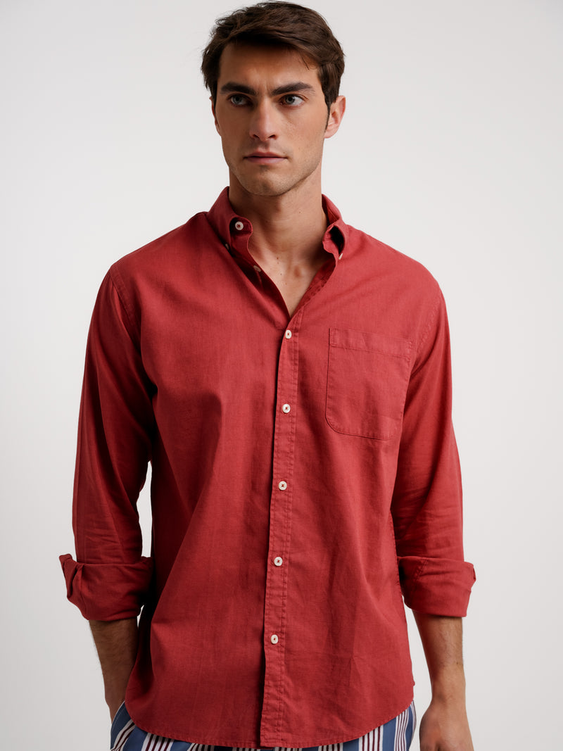Camisa Regular Fit Linho Vermelha