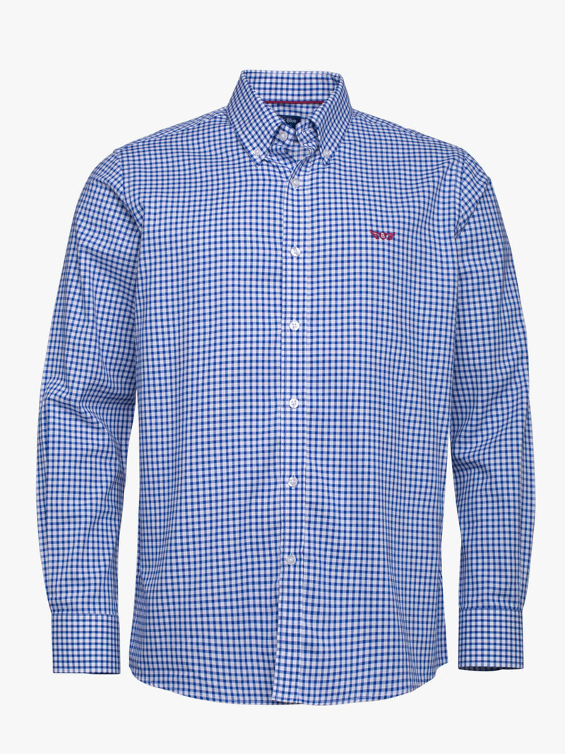 Blue and white checkered cotton shirt with embroidered logo