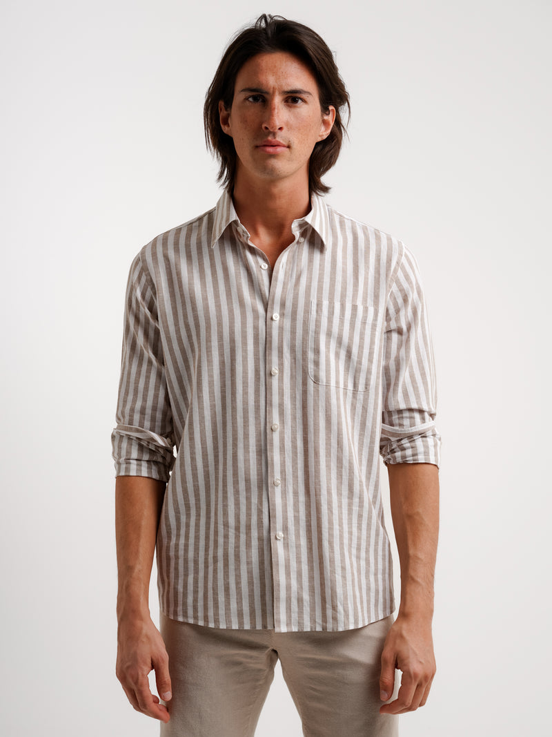 Regular fit linen shirt Beige