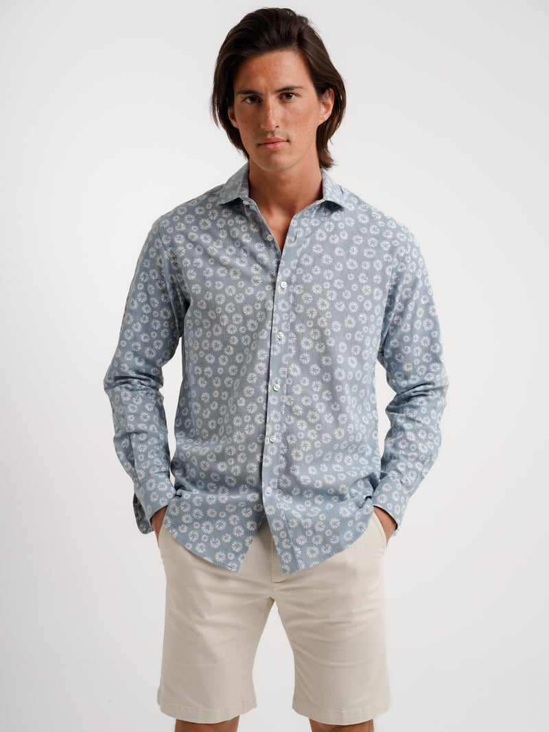 Camisa Tailored Fit Linho Azul