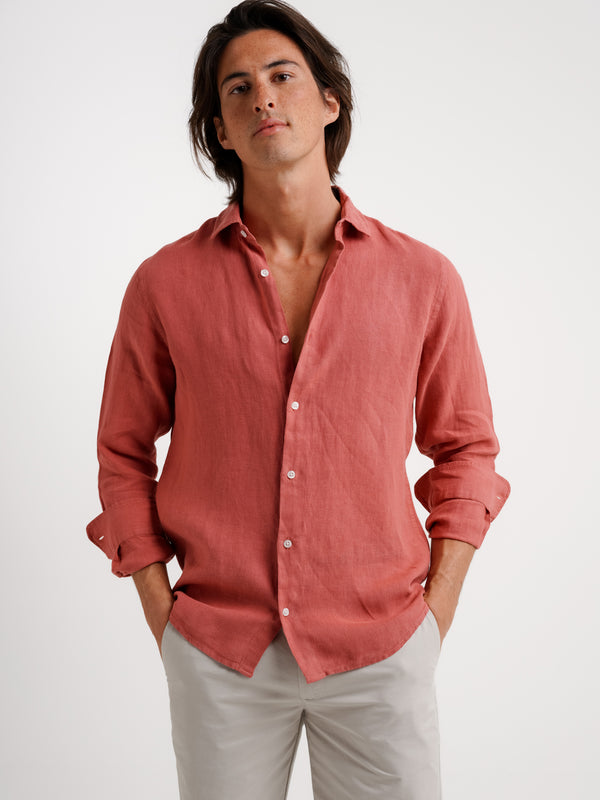 Camisa Tailored Fit Linho Rosa