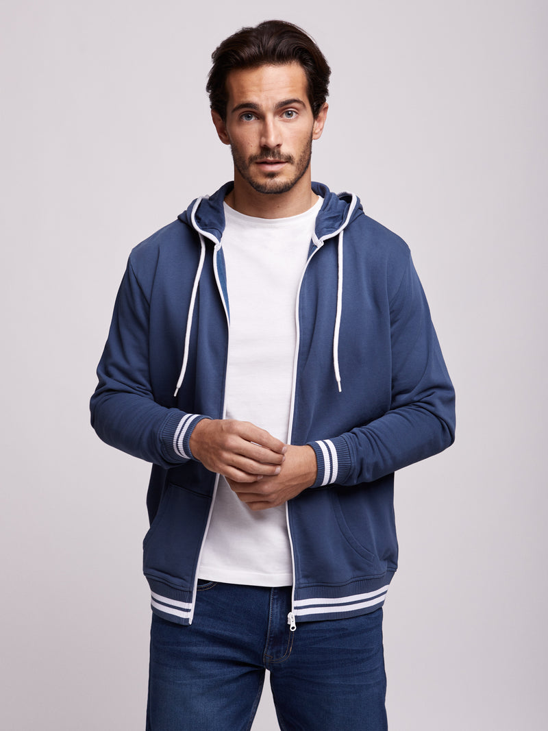 Blue Sweatshirt with hood and zipper