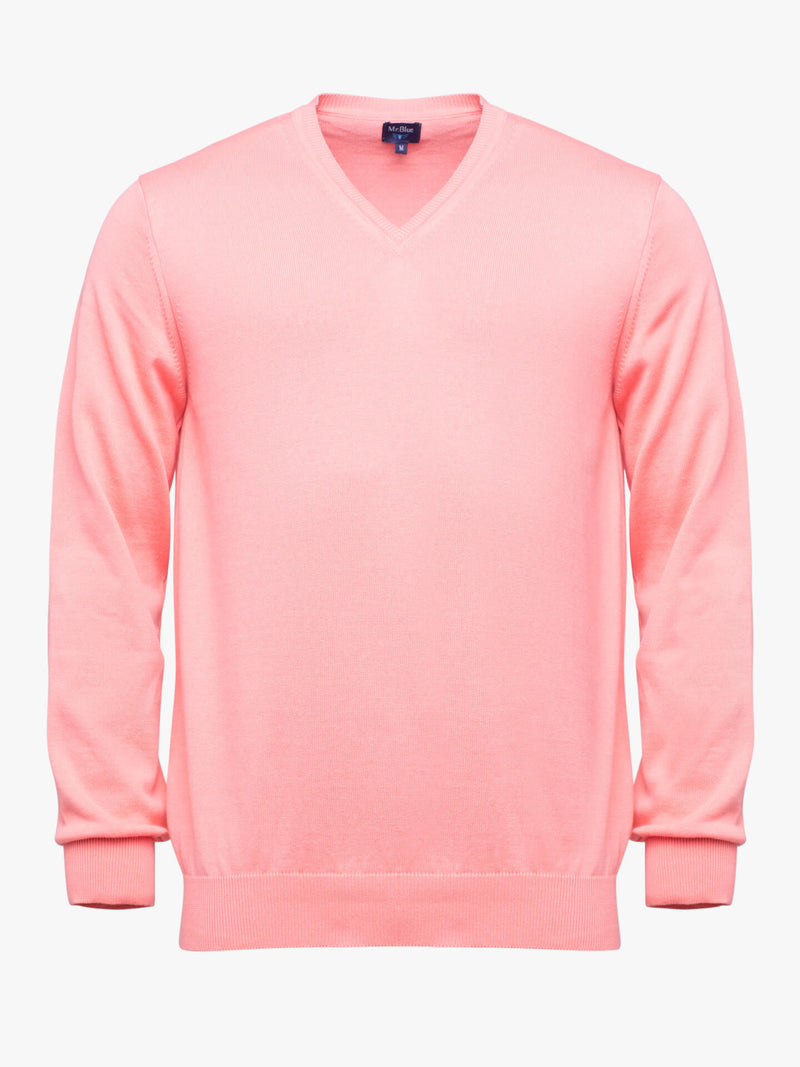 Pull col V en coton rose