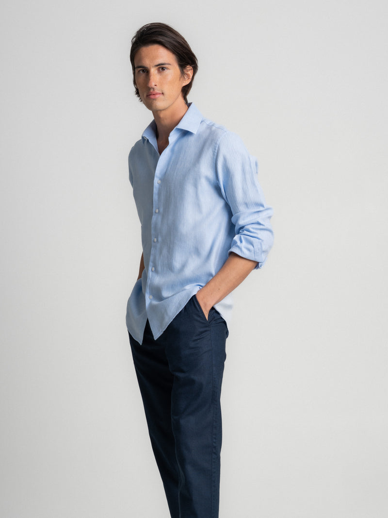 Blue Linen Slim Fit Shirt