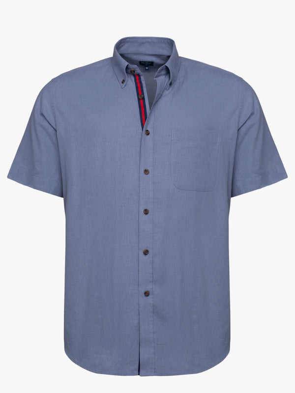 Camisa linho manga curta azul escuro com detalhes