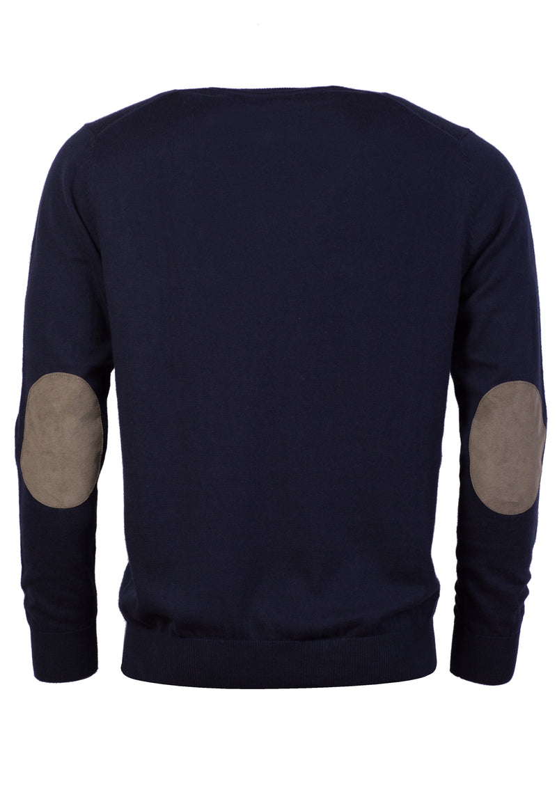 V-neck cotton and cashmere pullover with elbow pads