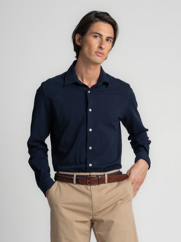 Chemise bleue en piqué coupe slim