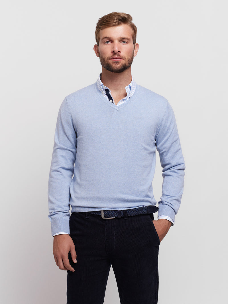 V-neck Merino Wool and Cotton Sweater