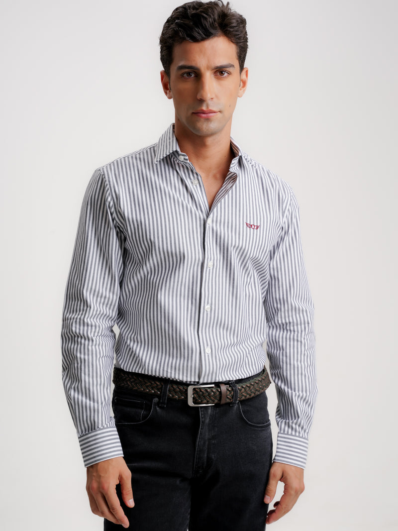 Camisa Slim Fit Oxford Cinzenta