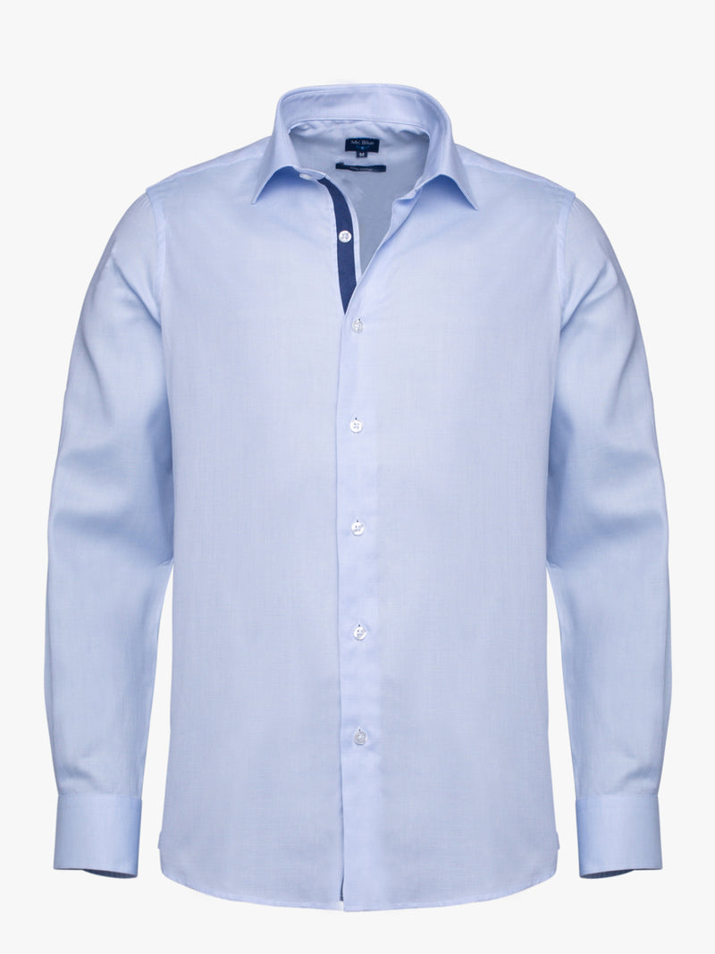Camisa algodão aos quadrados azul claro e branco Slim Fit com detalhes