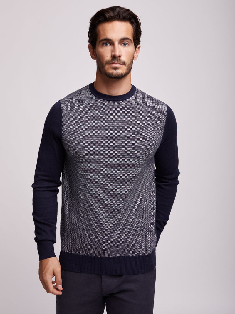 Merino Wool and Cotton Sweater with Round Neckline