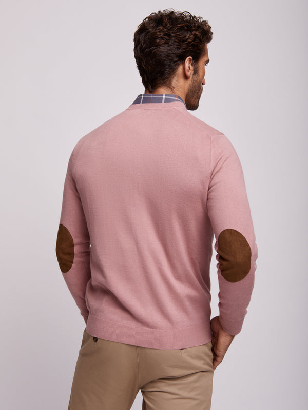 Pastel pink cotton and cashmere V-neck sweater