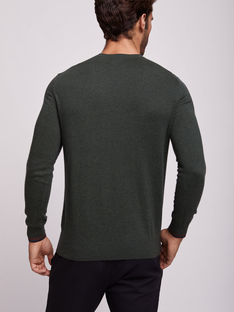 Merino Wool and Cotton Sweater with Round Neckline