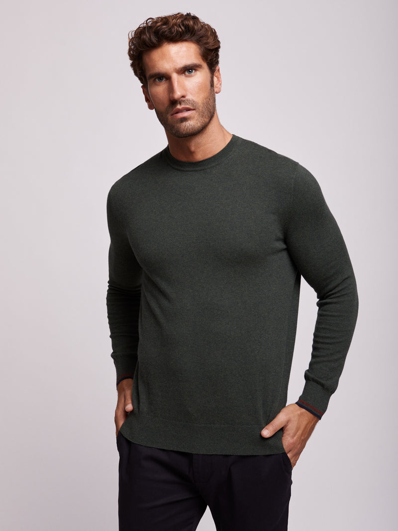 Merino Wool and Cotton Sweater with Round Neckline