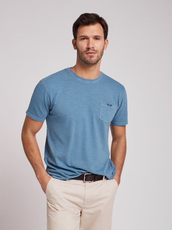 100% cotton blend blue T-Shirt with pocket