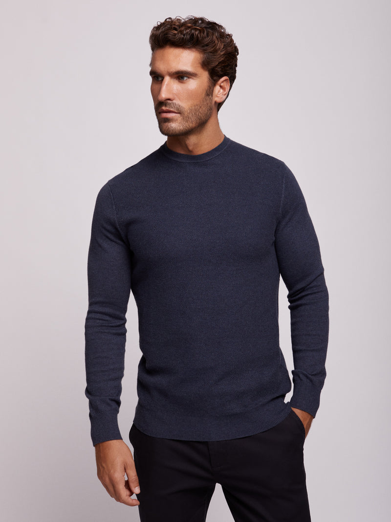 Merino Wool and Cotton Sweater with Round Neckline