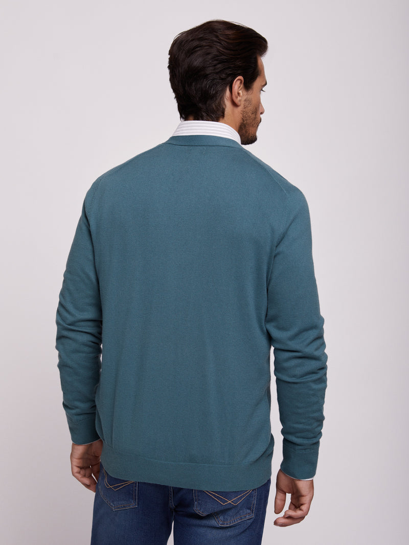 Blue green cotton and cashmere cardigan