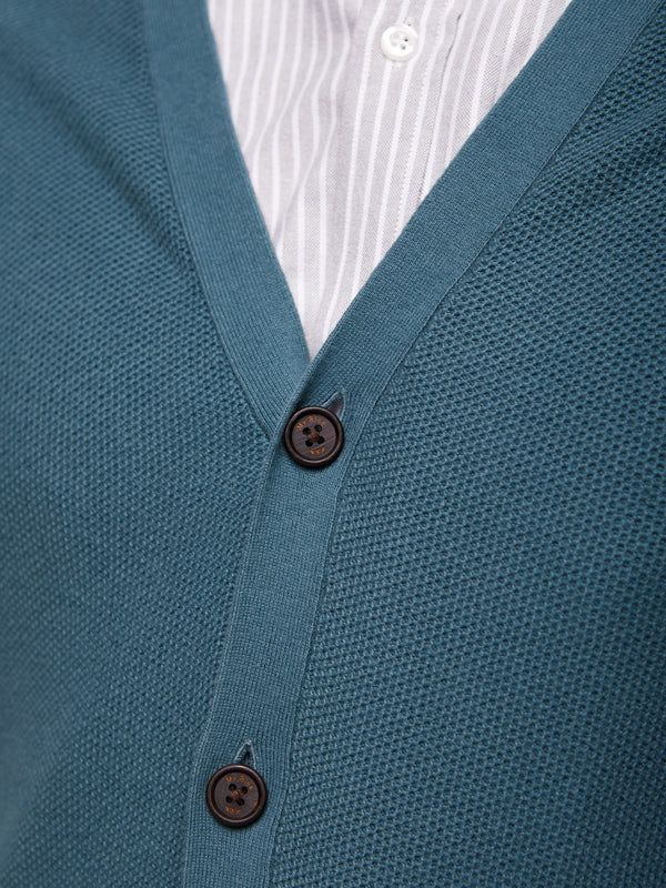 Blue green cotton and cashmere cardigan
