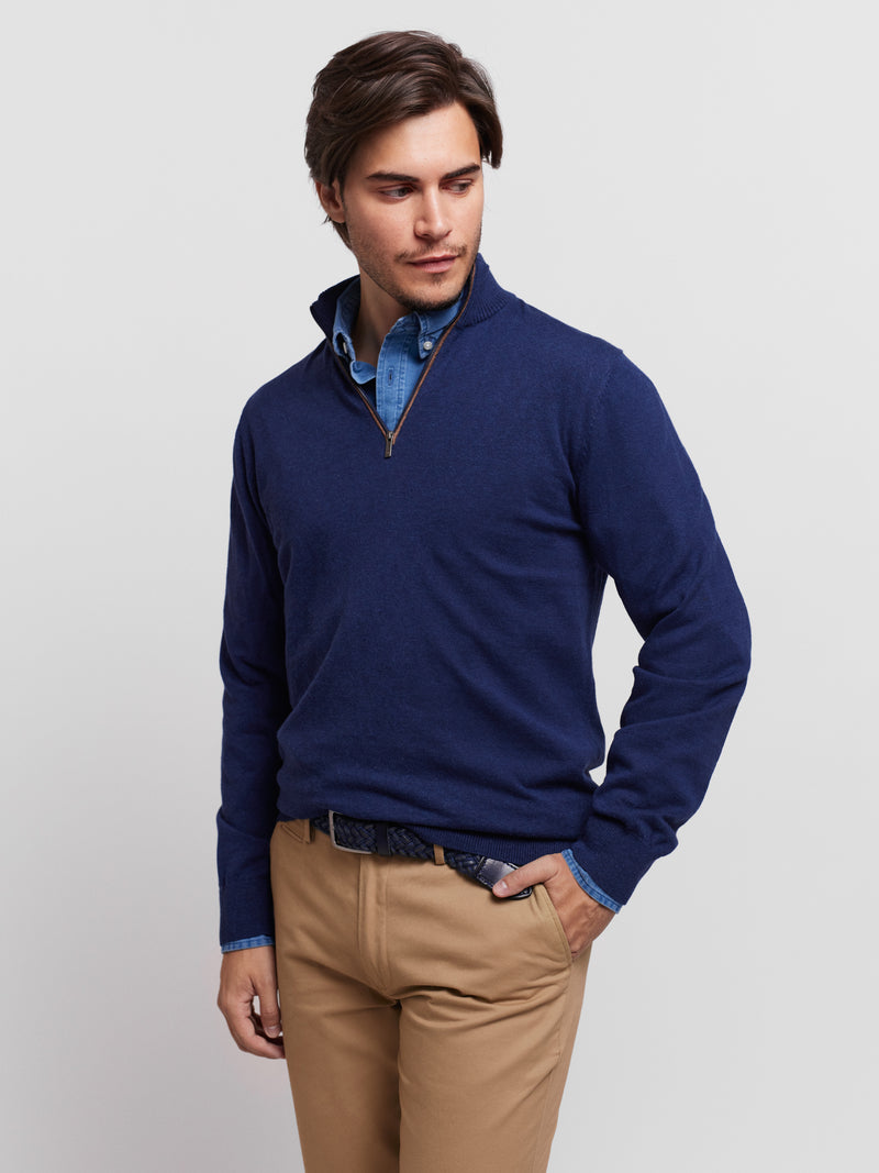 Cotton and Merino Wool Sweater with Zip